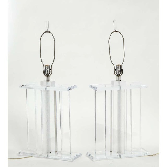 1980's Mid-Century Modern Large Lucite Table Lamps - A Pair For Sale - Image 11 of 13