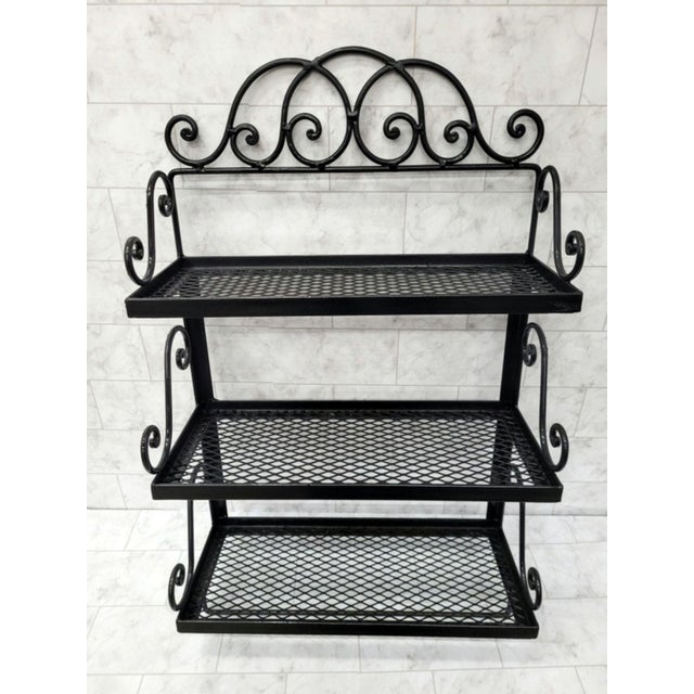 1970s Vintage Black Wrought Iron 3 Shelf Wall Hanging Chairish