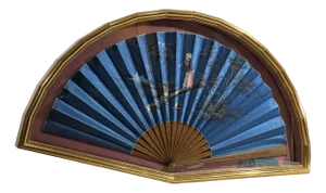 Antique Painted Silk Fan with Night Landscape, 19th Century