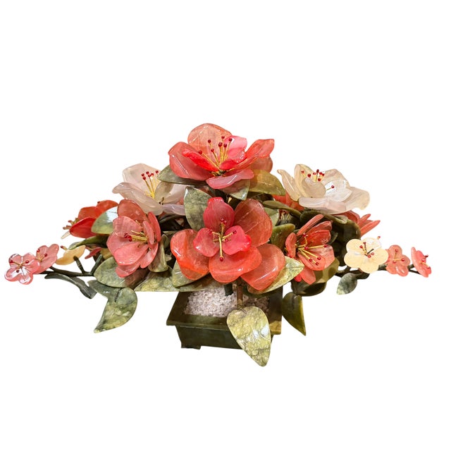 Chinese Chinese Jade Tree With Rose Quartz & White Carnelian Botanicals in Jade Planter For Sale - Image 3 of 4