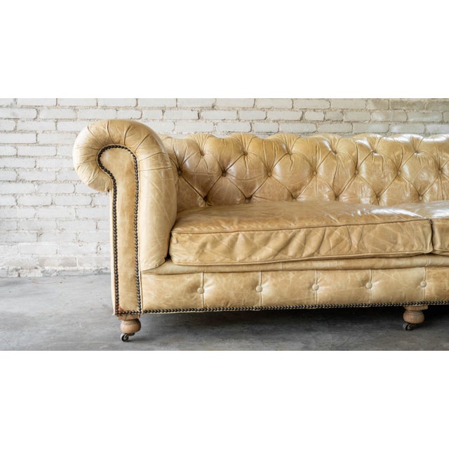 Restoration Hardware Restoration Hardware Tan Leather Kensington Luxe Sofa For Sale - Image 4 of 18