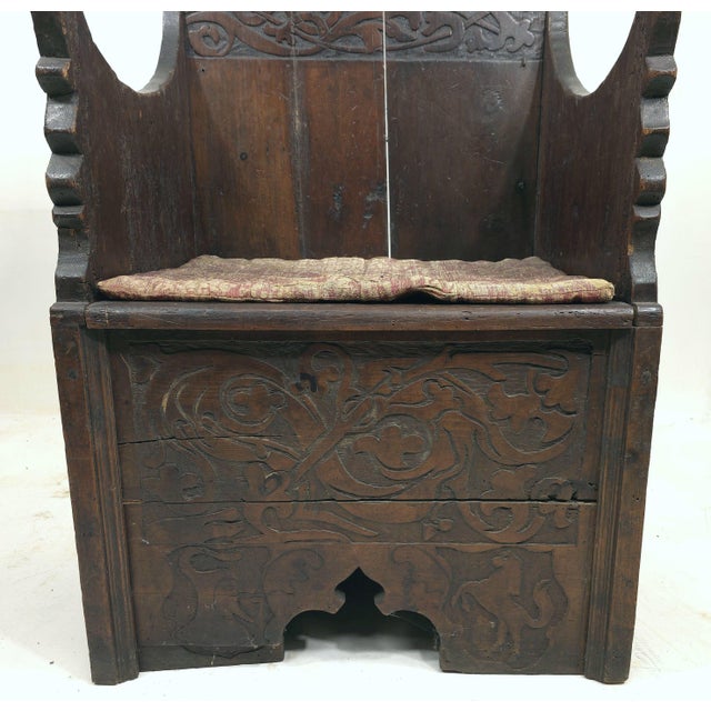 Antique German Carved Pine Wood Cathedra Throne Chair 18th C. Or Medieval For Sale - Image 4 of 15