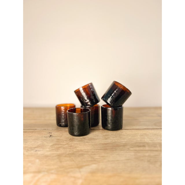 English Late 19th Century Amber Drinking Glasses Set of 6 For Sale - Image 3 of 7