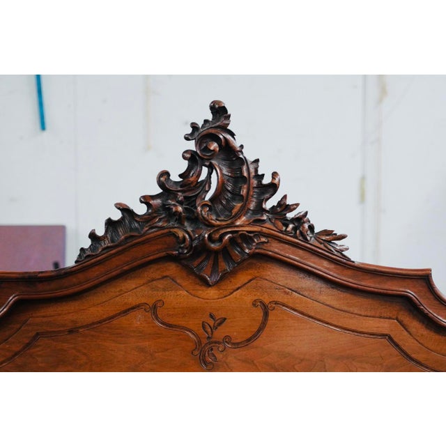 Antique French Louis XV–Style Carved Walnut Bed With Floral Rocaille Details For Sale - Image 4 of 4