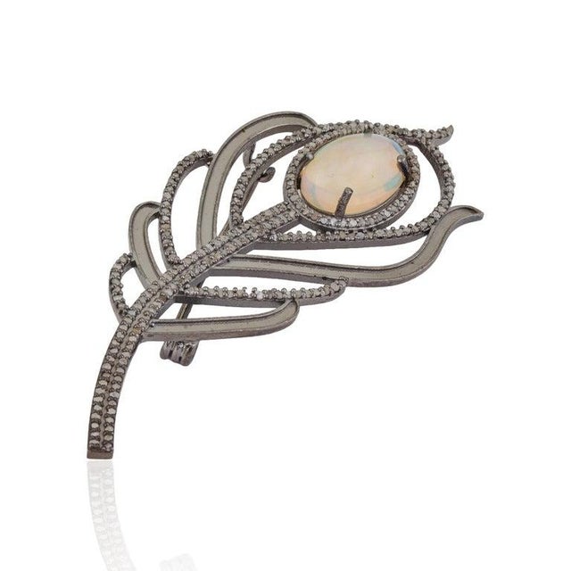 Gemstone Sterling Silver Art Deco Elegance Opal and Diamond Convertible Brooch Pendant For Sale - Image 7 of 12