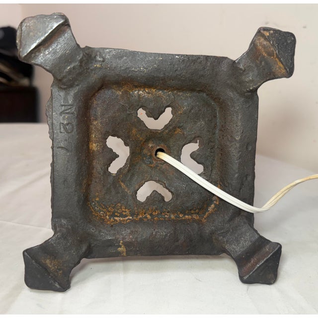 Antique Arts and Crafts Bronze Patinated Cast Iron Electric Table Lamp Light For Sale - Image 12 of 12