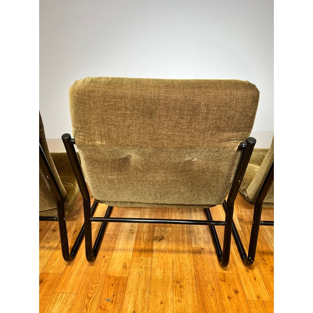 Bauhaus Black Steel and Green Upholstery Lounge Chairs, 1970s, Set of 3 For Sale - Image 14 of 18