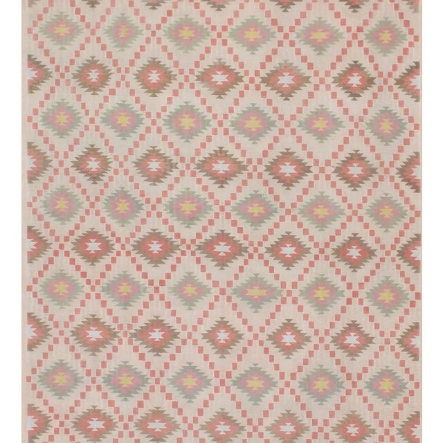Indian Mid 20th Century Large Vintage Indian Designer Cotton Dhurrie in Muted Pastel Colors 10'6 X 19'4 For Sale - Image 3 of 8