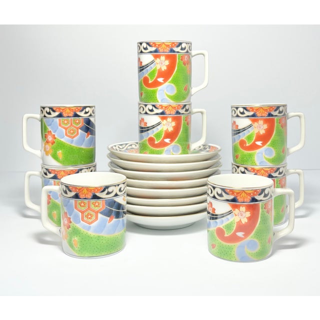Vintage Porcelain Japanese Imari Arita Flower Demitasse Espresso 8 Cups Saucers The cups and saucers are in excellent...