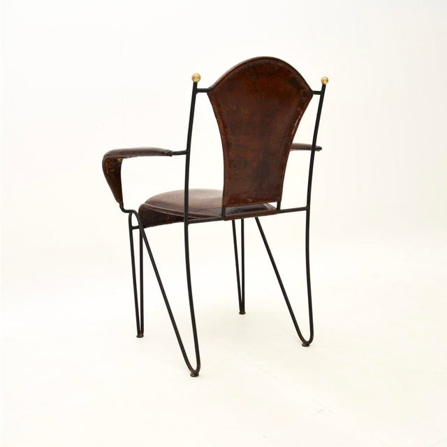 Vintage French Iron and Leather Armchair by Jacques Adnet, 1960s For Sale - Image 6 of 10
