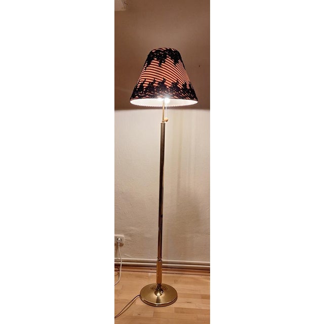 Vintage Floor Lamp with Brass Base and Handmade Fabric Shade by Lamplove, 1980s For Sale - Image 3 of 11