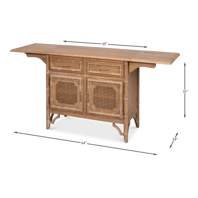 British Colonial Drop Leaf Server with Caned Doors For Sale - Image 11 of 11