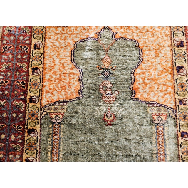 Vintage Turkish Hereke Prayer Rug, Green and Brick Red, Early 1900s, 2' x 3' For Sale - Image 15 of 16