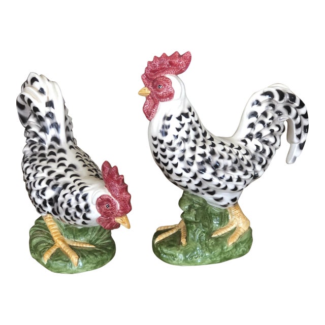 Vintage 1992 Fitz & Floyd Black Speckled Roosters- Set of 2 For Sale