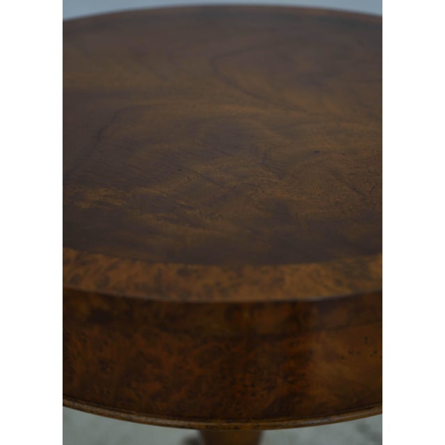 Round Burl Walnut & Mahogany 1 Drawer Pedestal Table For Sale - Image 13 of 17