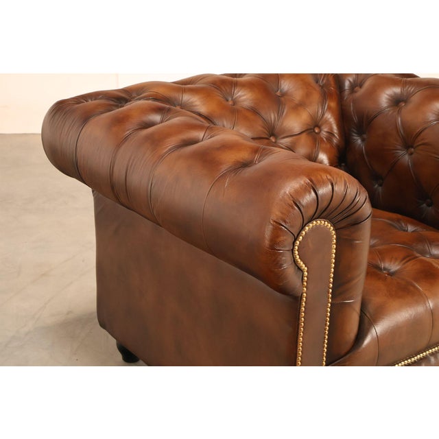 Chesterfield Style Brown Tufted Leather Club Chair For Sale In Philadelphia - Image 6 of 16