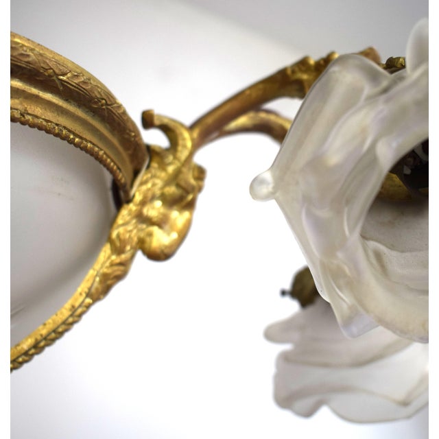 Gold French Neoclassical Chandelier with Gilded Bronze and Frosted Etched Glass, Early 20th Century For Sale - Image 8 of 10