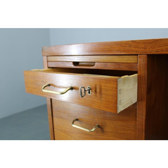 Metal Mid-Century Danish Teak Writing Desk with Brass Details, 1960s For Sale - Image 7 of 18