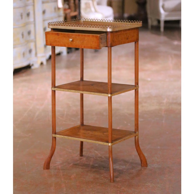 Early 20th Century Early 20th C. French Louis XVI Style Walnut Étagère With Inlaid Top and Gallery For Sale - Image 5 of 11