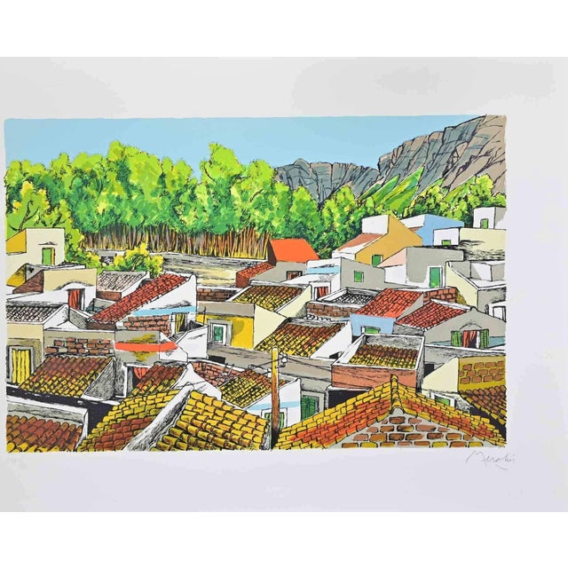 Modern Renzo Meschis, Landscape in Sicily, Lithograph, 1989 For Sale - Image 3 of 3