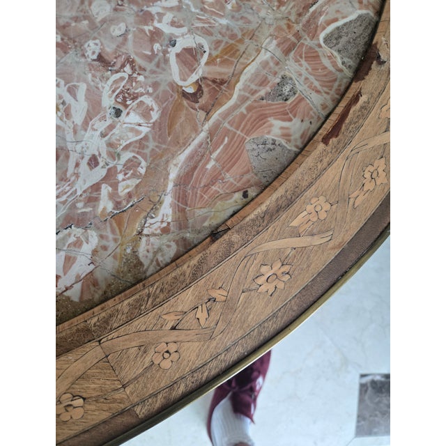Wood Antique French Bronze & Marble Coffee Table W Rams Heads For Sale - Image 7 of 13