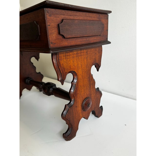 Late 19th Century Antique Victorian Renaissance Revival Lift Top Walnut Sewing Table For Sale - Image 5 of 8