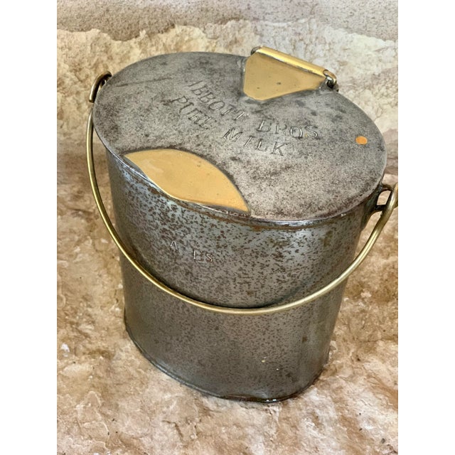 Gray 1880's Original Antique English Steel & Brass Dairy Pail, 'Abbott Bros. Pure Milk' Embossed on the Lid For Sale - Image 8 of 12