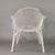 Elegant outdoor table and armchair set, with a 1950s design. White enameled iron frame, original 15mm glass table top....