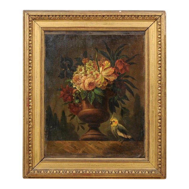 18th Century French Floral Still Life Oil Painting, Framed For Sale
