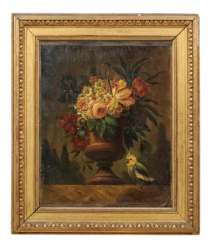 18th Century French Floral Still Life Oil Painting, Framed
