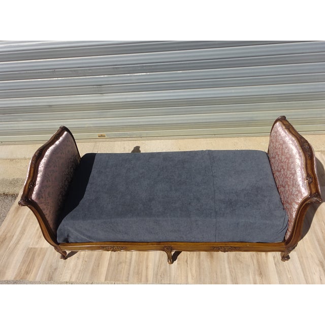 Antique louis xv style daybed or single bed. the frame and sides are made of solid wood, finished in a dark oak stain....