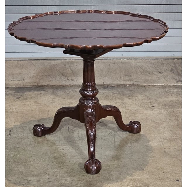 Store Item: Kindel Winterthur Collection Philadelphia Carved Mahogany Tilt Top Pie Table Description: Carved Chippendale...