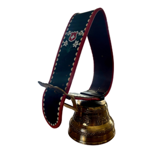Large Vintage Swiss Albertano La Serraz Signed Bronze Cow Bell With Original Leather Strap & Buckle
