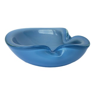 Alfredo Barbini Murano Glass Bowl Ashtray Blue Gold For Sale