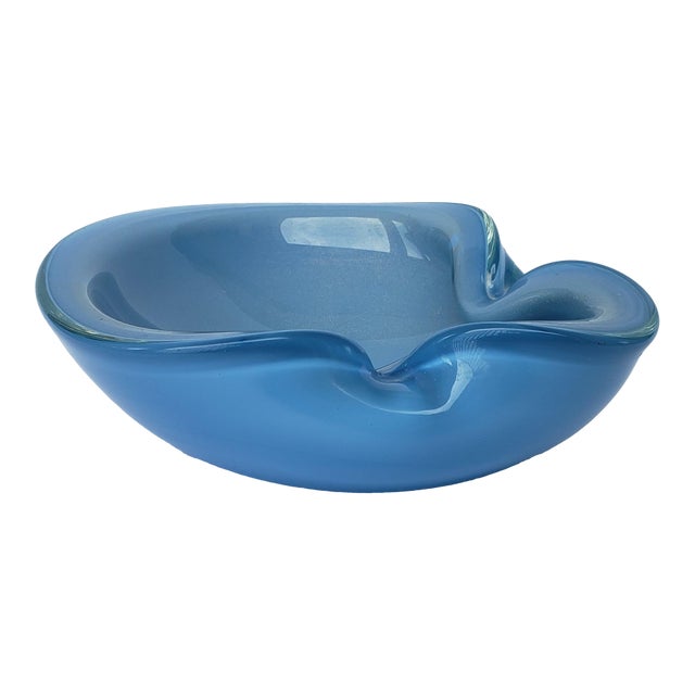 Alfredo Barbini Murano Glass Bowl Ashtray Blue Gold For Sale