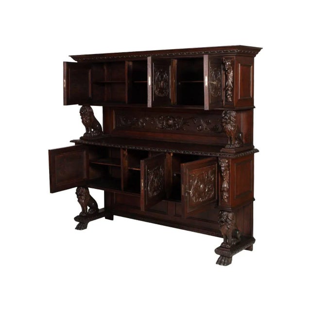 Renaissance-Style Hand-Carved Walnut Sideboard by Giuseppe Scalambrin, 1800s For Sale - Image 5 of 6