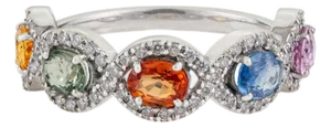 1.62 Ct Multi Sapphire & Diamond Colorful Rainbow Wedding Band Size 4 in 14k Gold