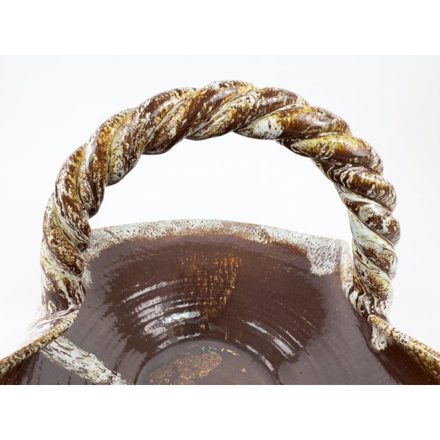 Accolay Ceramic Basket With Twisted Handle, France, Mid 20th Century For Sale - Image 10 of 15