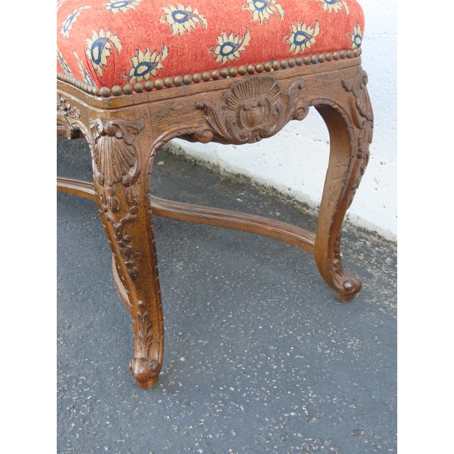 French Heavy Carved Extra Long Upholstered Bed End Hallway Bench 6923 For Sale - Image 12 of 18