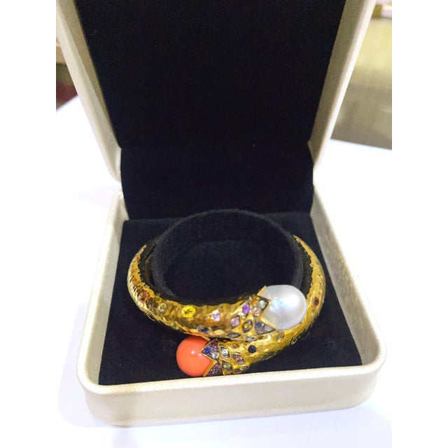 Early 21st Century Bochic "Orient" Vintage Sapphire & Pearl Earrings & Bangle 18K & Silver For Sale - Image 5 of 18