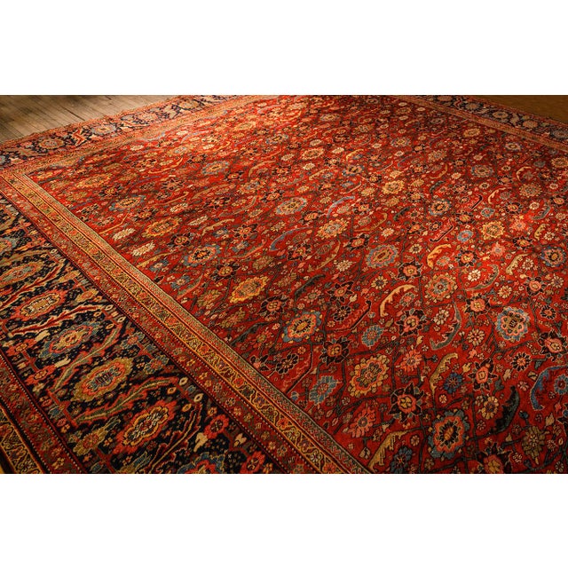 1890s Antique Red Ground Overscale Botanical Knotted Wool Persian Sultanabad Rug For Sale In New York - Image 6 of 9