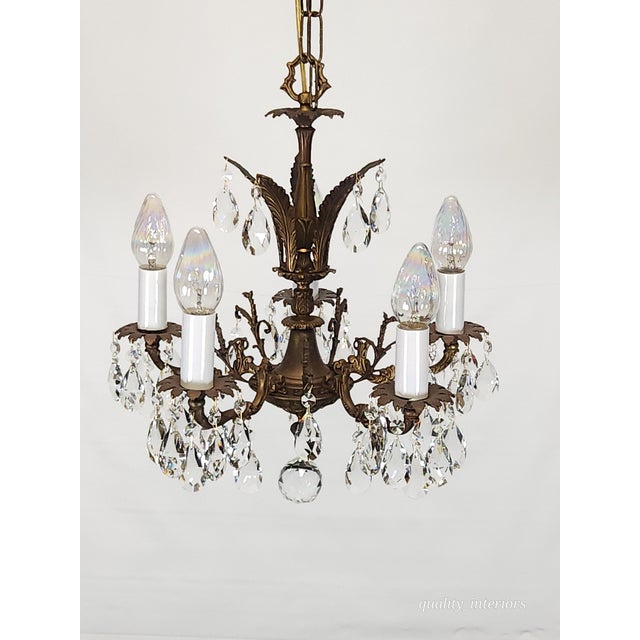 Vintage Overflowing Dark Patina Ornate Bronze Cut Lead Glass Crystal Chandelier For Sale - Image 13 of 17