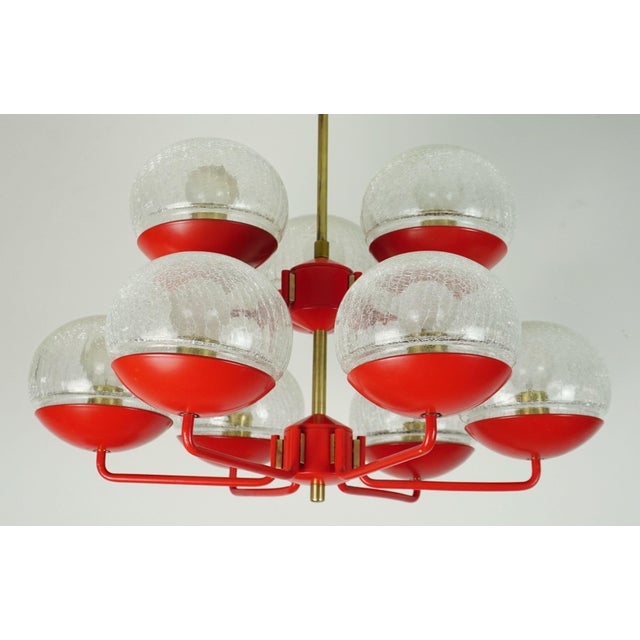 Mid-Century Modern Chandelier in Red Metal and Brass, 1960s For Sale - Image 10 of 14