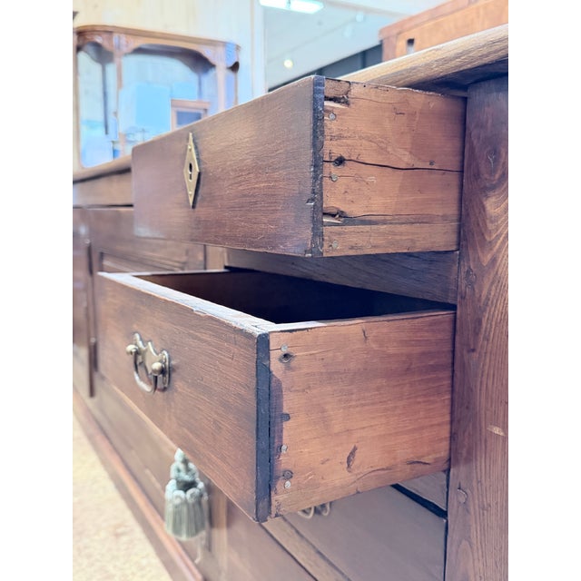 19th Century Primitive Oak Sideboard Cabinet With Drawers & Paneled Storage Doors For Sale - Image 10 of 12
