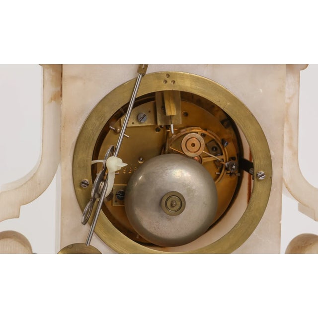 Antique French Alabaster and Bronze Mantel Clock For Sale - Image 10 of 11