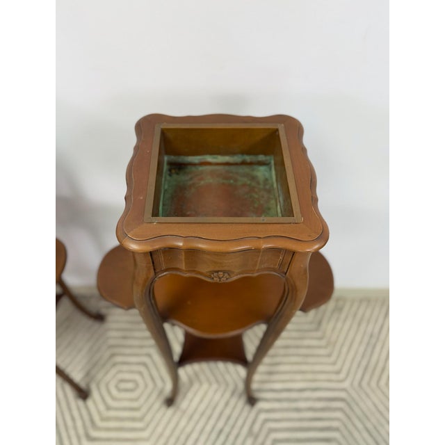 French Provincial Planter Box Stand Side Table Copper Tray Vintage Pair For Sale - Image 10 of 12