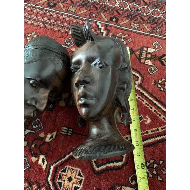 Wood Vintage Carved African Ebony Heads - a Pair For Sale - Image 7 of 9