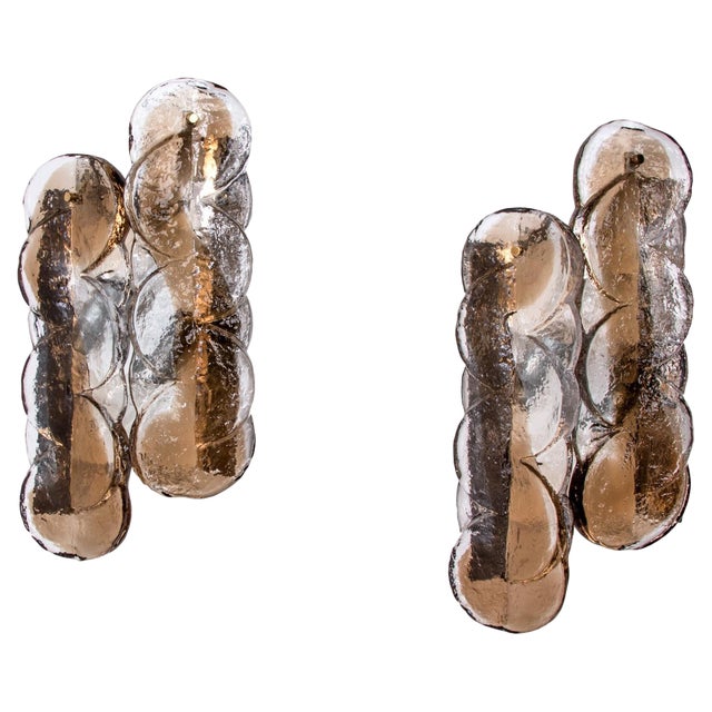 Amber Citrus Wall Sconce in Swirl Murano Glass & Brass by J. T. Kalmar for Kalmar, Austria, 1960s, Set of 2 For Sale