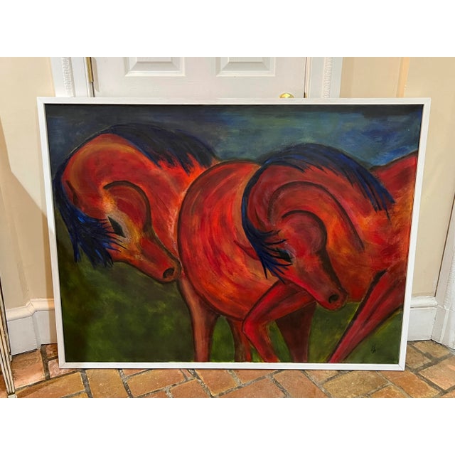 Enormous Framed Contemporary Oil on Canvas of Horses For Sale - Image 4 of 11