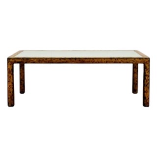 1990s Theodore Alexander Style Bamboo Faux Tortoiseshell Faux Goat Skin Large Regency Style Coffee Table For Sale